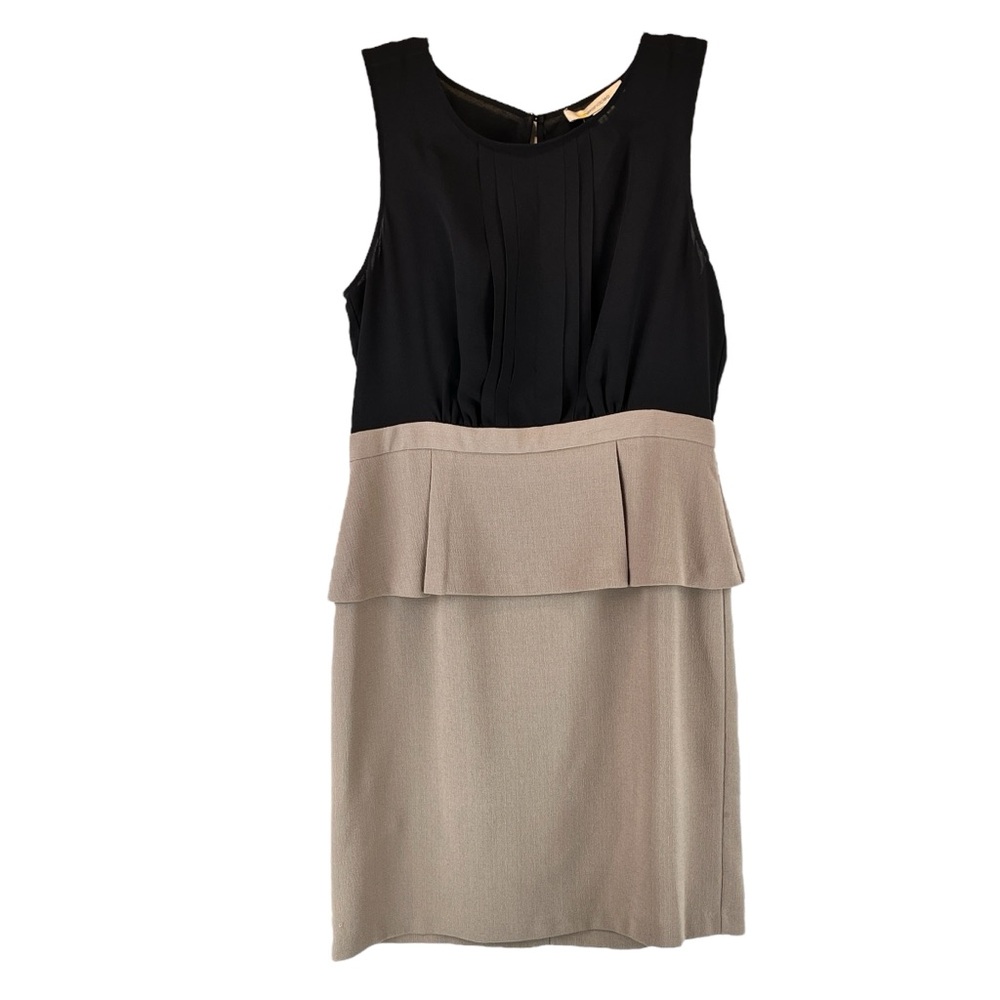 Max and Cleo Carrie Dress Pleated Bodice with Peplum Black Taupe Sz 10